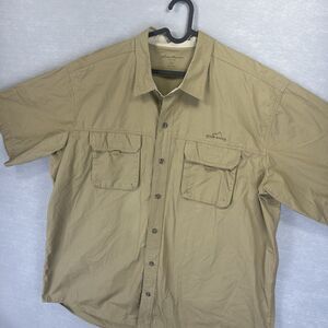 Eddie Bauer Shirt Mens XXL Beige Short Sleeve Chest Pockets Button Up Collared